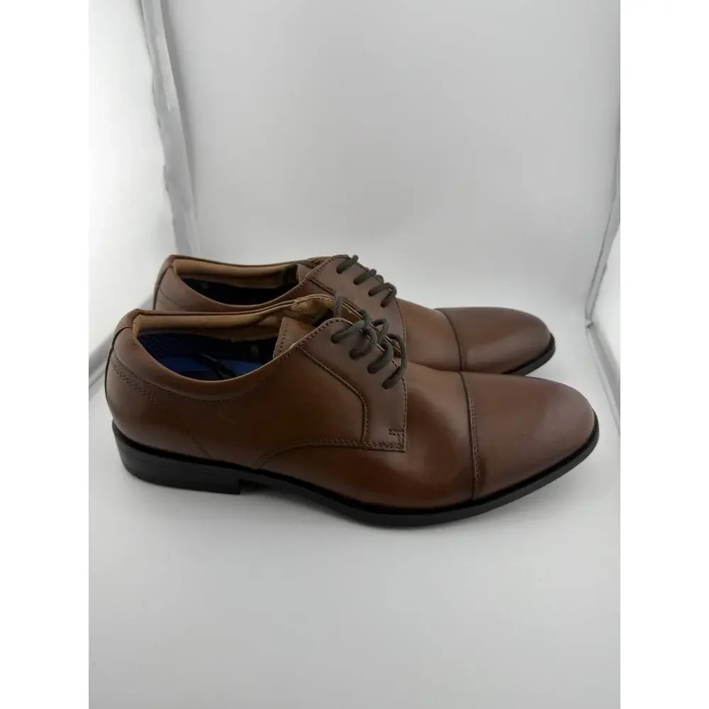 NWOB Mens Steve Madden Isline Brown Leather Cap Toe Formal Derby Shoes Size 8.5